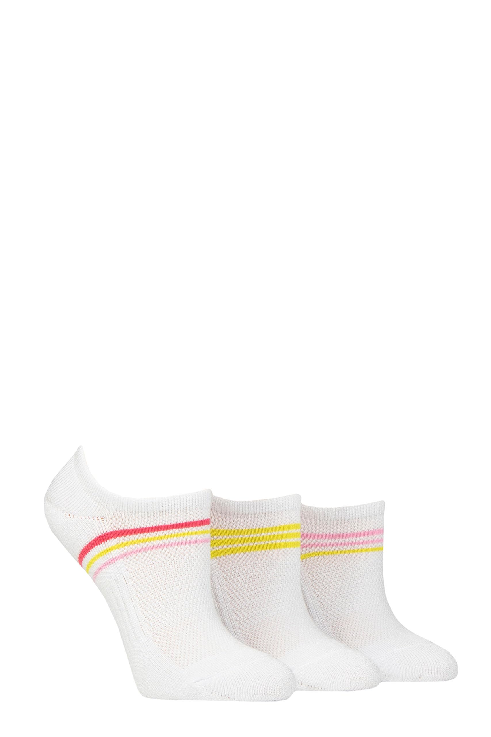 SockShop Ladies Half Cushioned Soft Breathable Bamboo No Show Trainer Socks Multipack of 3 Pairs with Arch Support Everyday Wear (UK, Numeric, 4, 8, Regular, Regular, Lime Refresher Stripe)