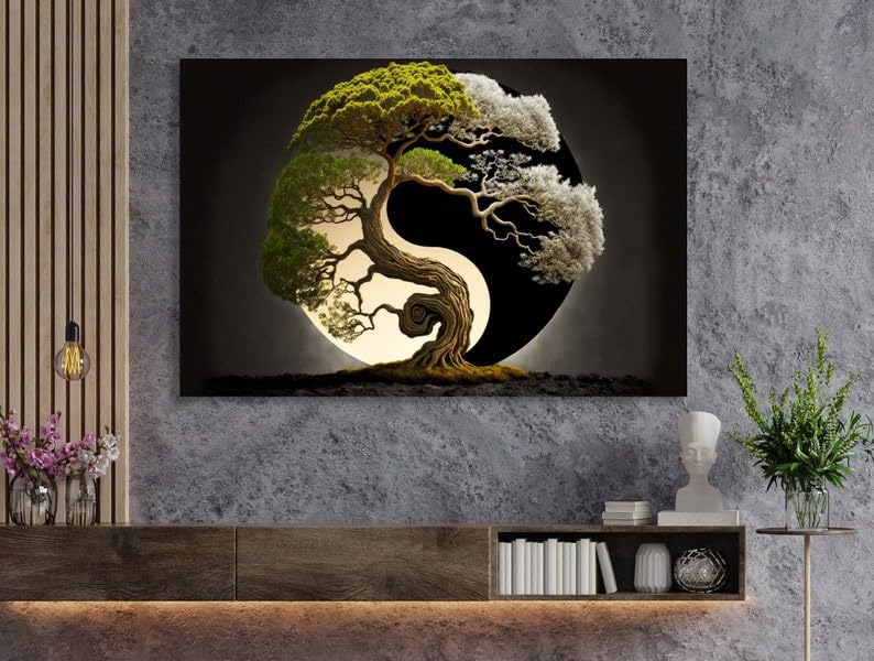 Peinture décorative bonsaï yin yang très grande toile murale - 2