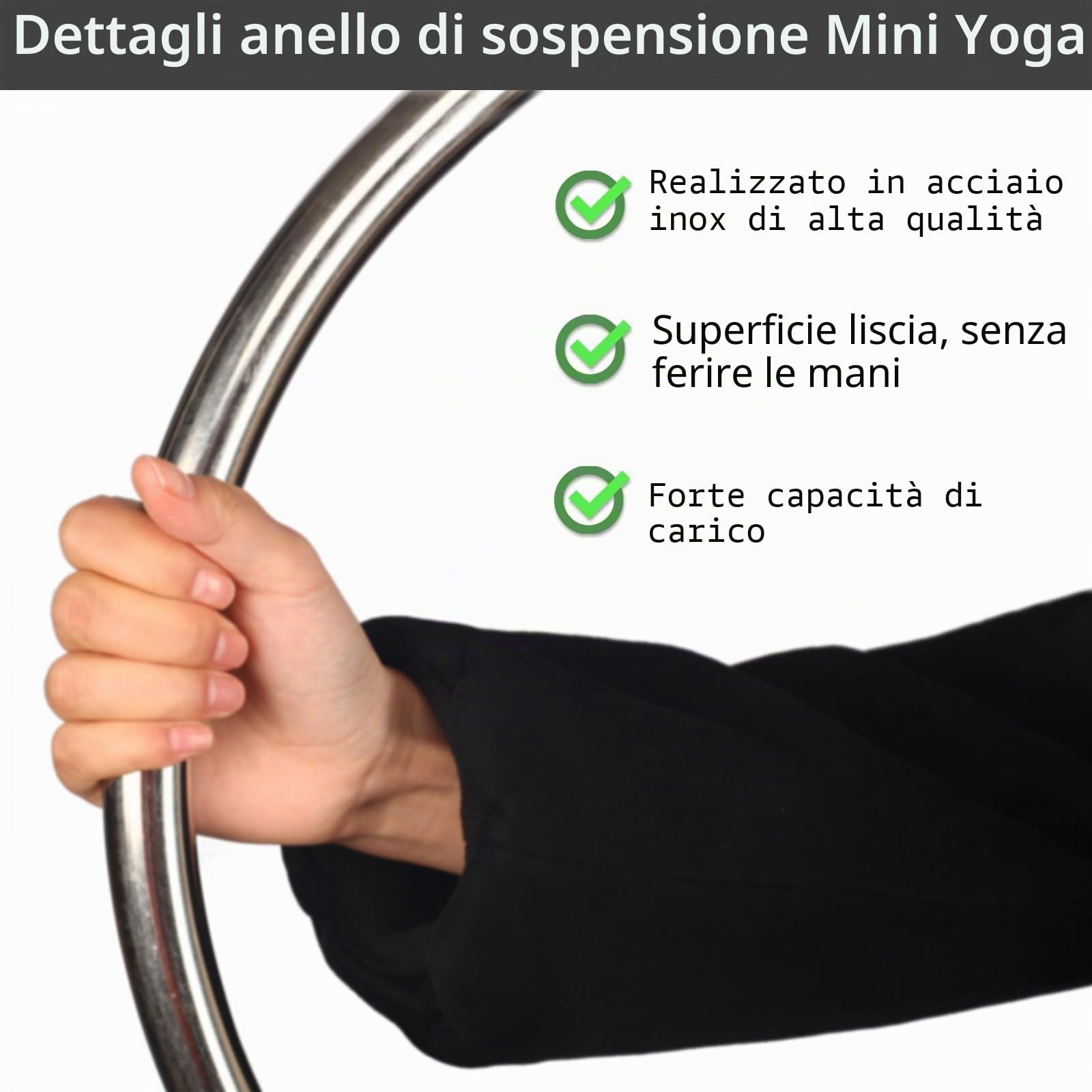 PRIOR FITNESS Cerchio aereo in acciaio inox da 45 cm - Set di cerchi per lo yoga - Cerchio per lo yoga aereo con accessori - Per l'acrobatica aerea e la ginnastica aerea