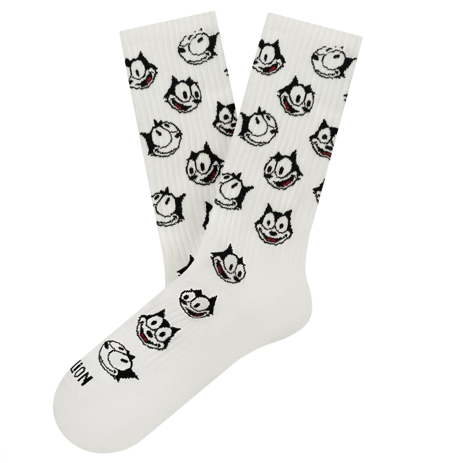 Jimmy Lion Felix The Cat Men's and Women's Socks - Limited Edition, Athletic Felix Smile - White, L