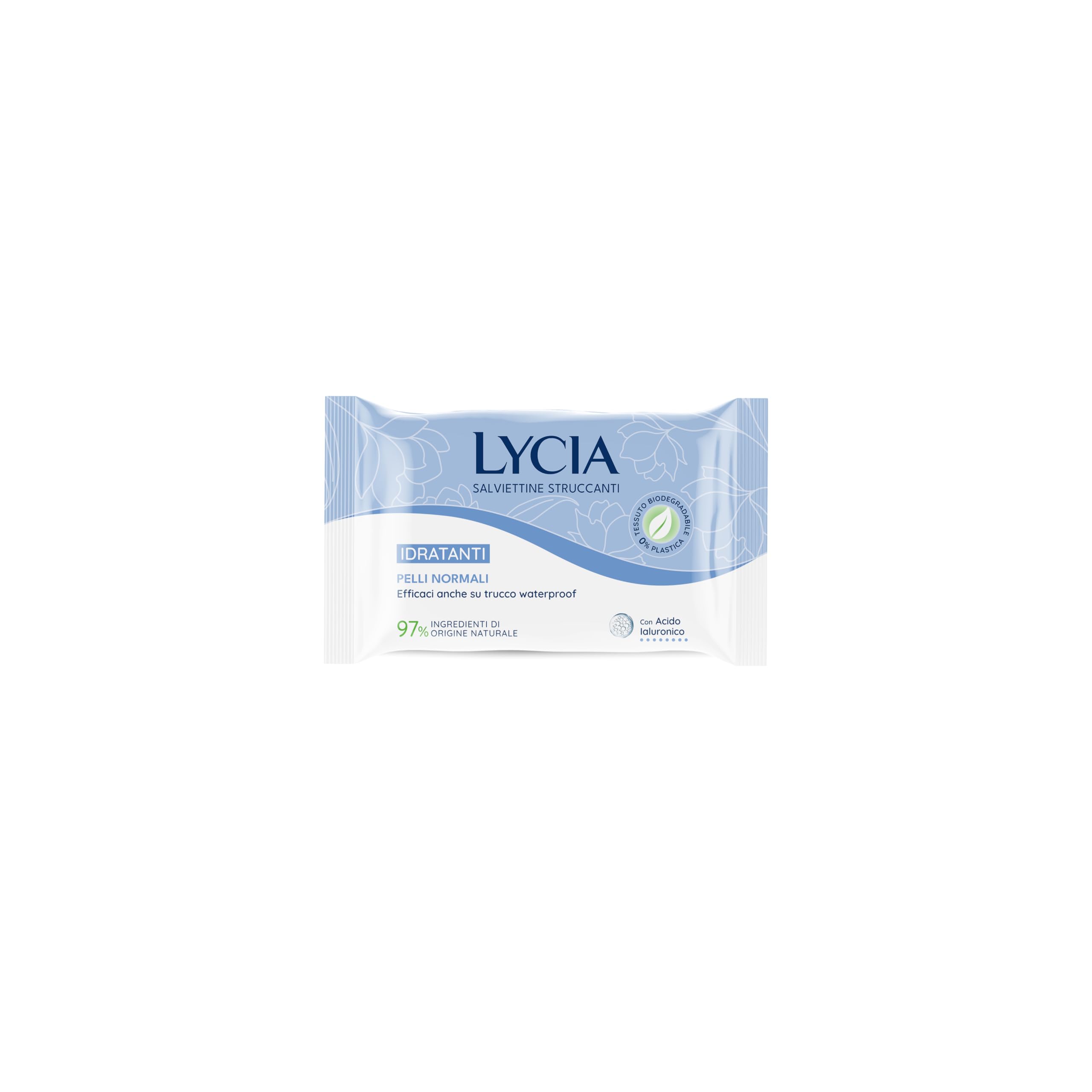Lycia, Salviette Struccanti per Pelle Normale con Acido Ialuronico, Eco Tessuto Doppia Azione Biodegradabile, Tecnologia Anti-Pollution per Rimuovere Tracce di Inquinamento dalla Pelle, 20 pezzi