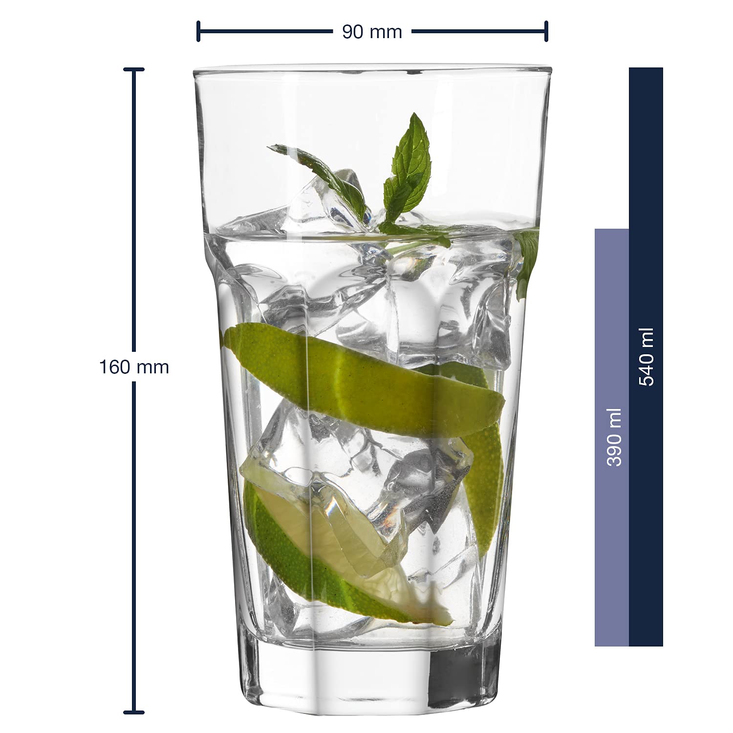 Leonardo Rock XL Longdrink-Glas, großer Trink-Becher aus Glas, spülmaschinengeeignete Wasser-Gläser, 12er Set, 540 ml, 017203
