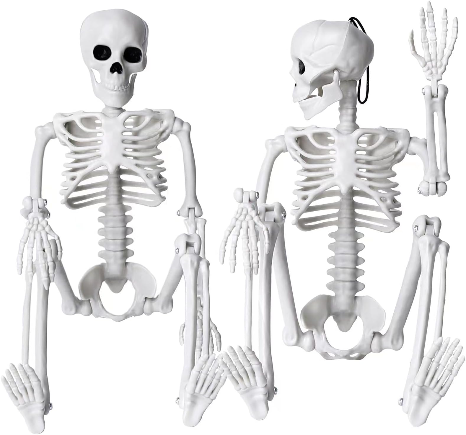 XIMISHOP 2pcs Halloween Hanging Skeleton Decoration, 16” Full Body Posable Halloween Skeleton Decoration with Movable Joints for Halloween Graveyard Haunted House Decort Indoor Outdoor Spooky Scene