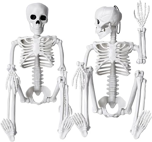 Miniatura 8 de XIMISHOP 5 piezas de decoración de esqueleto de Halloween, esqueleto colgante de cuerpo completo de 16 pulgadas con articulaciones movibles para