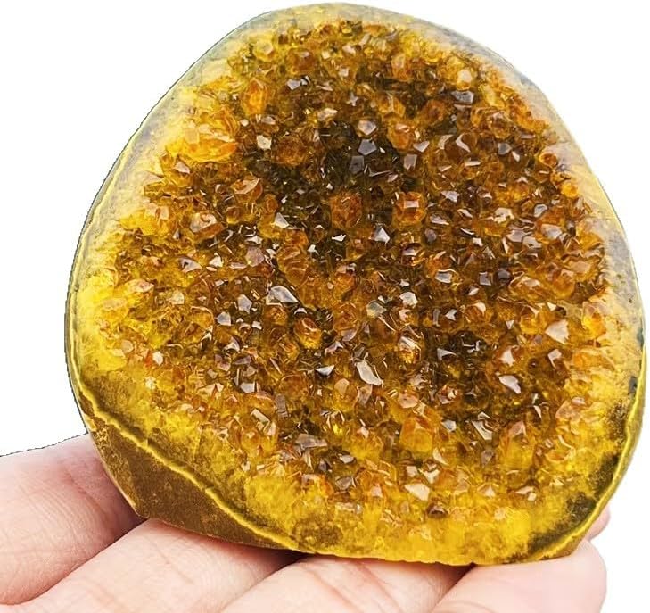 Natural Raw Yellow Crystal Citrine Cluster Geode – Feng Shui Wealth Stone for Entryway, Desktop Decor, Crystal Grid Cleansing & Purifying Display Piece