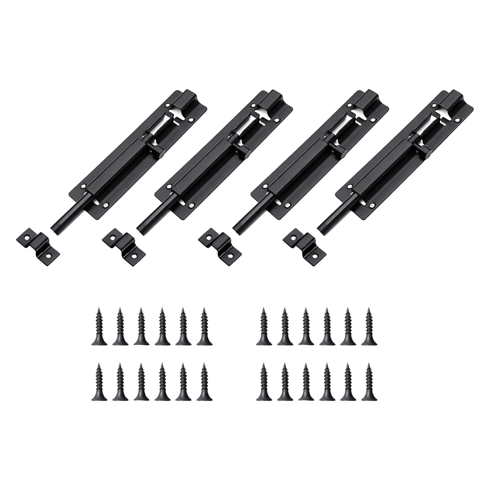 Pinpulux 4Pcs Black Stainless Steel Door Bolt Slide Lock 4Inch Heavy Duty Sliding Barrel Bolt for Gate Shed Cabinet Bathroom Toilet Bedroom Small Latch Security Lock with Screws