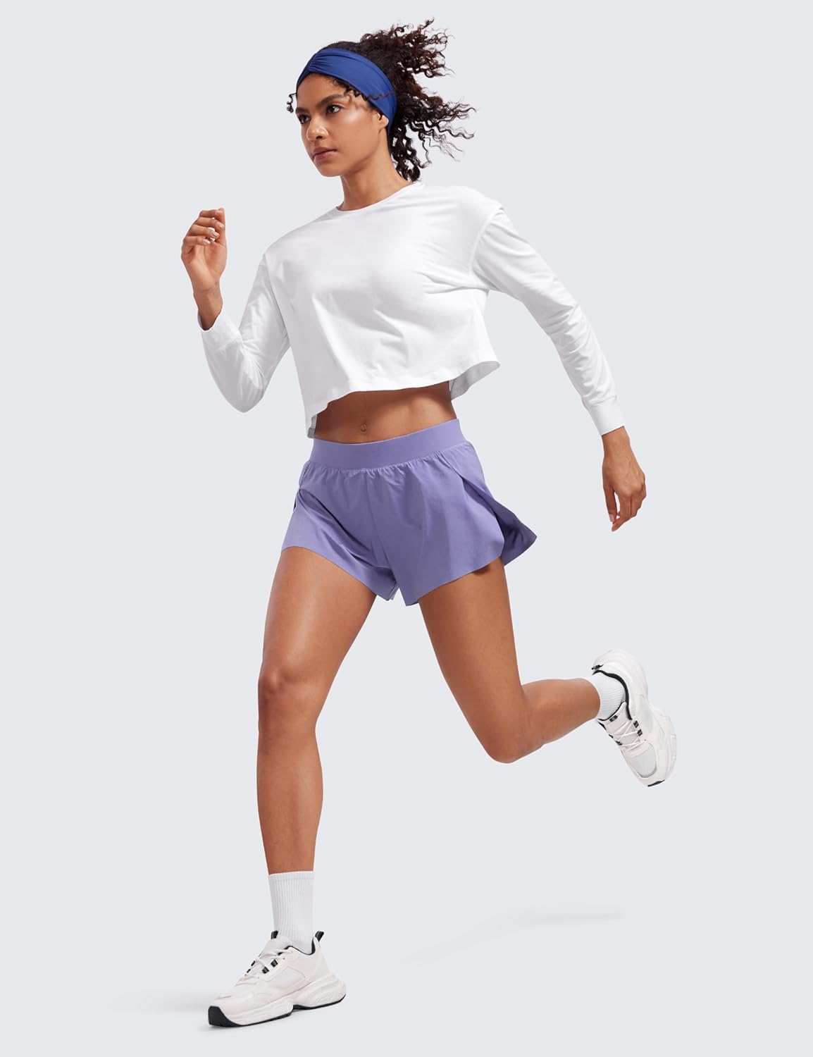 CRZ YOGA Athletic Running Shorts for Women V Split Low Waisted Lightweight Gym Workout Athletic Shorts with Liner - Image 3