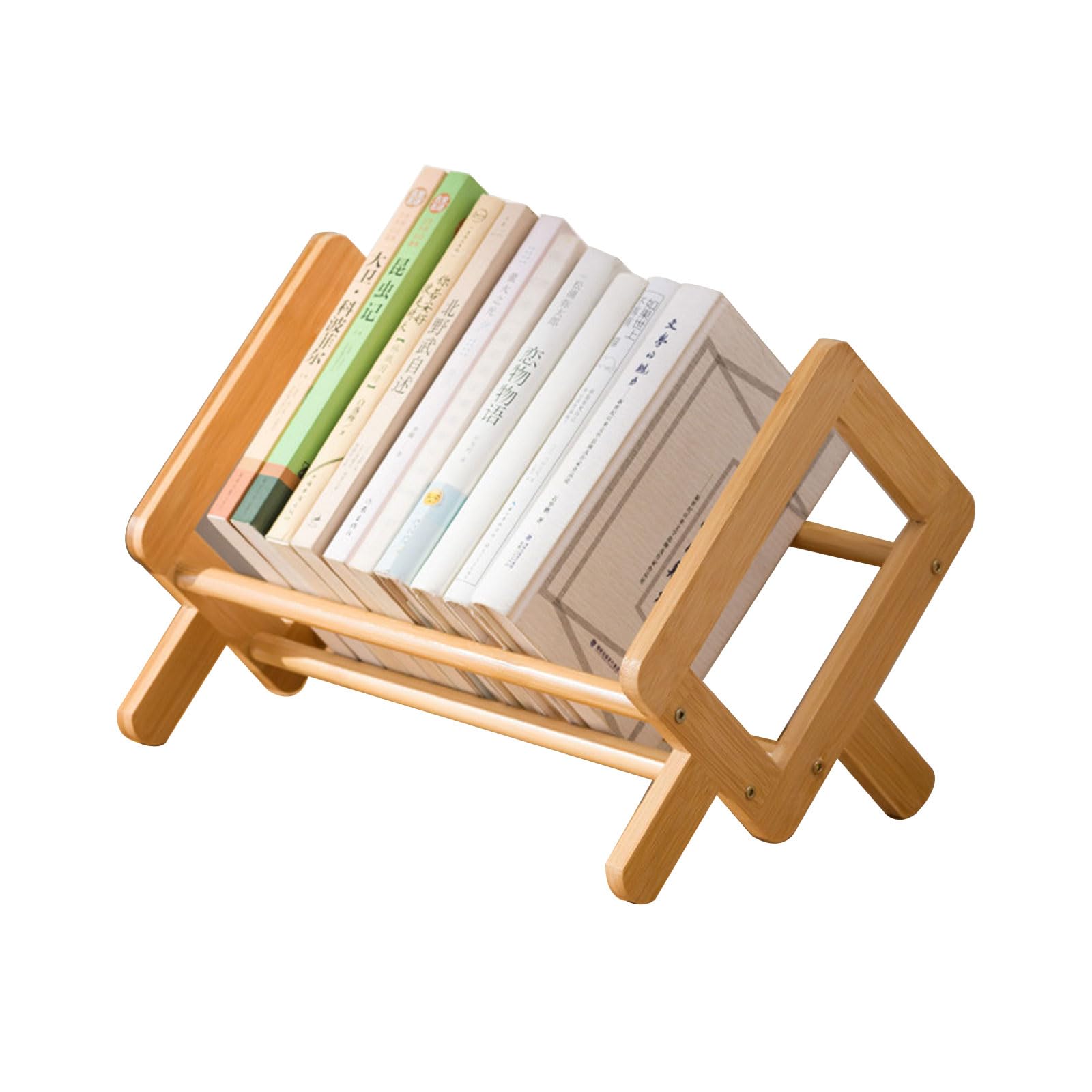 Bamboo Tilting Bookcase, Desktop Book Shelf Organizer Bookshelves Storage Rack for CDs/Magazine/Books Display Desktop Bookshelf for Books and Magazines