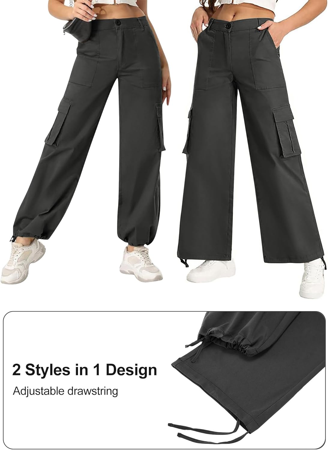 AVAMO Cargo Pants for Women with Pockets High Waist Lightweight Stretchy Hiking Casual Streetwear Baggy Wide Leg Pants