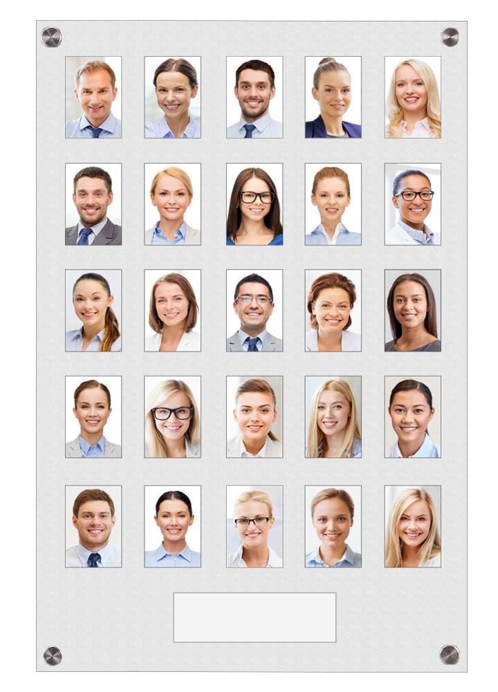 Get Acrylic Photo Frames - Frosted Clear 25 Pocket Image Staff, Student, Employee Display Board With Pocket Header. 605mm Height x 400mm Width (60.5cm x 40cm)