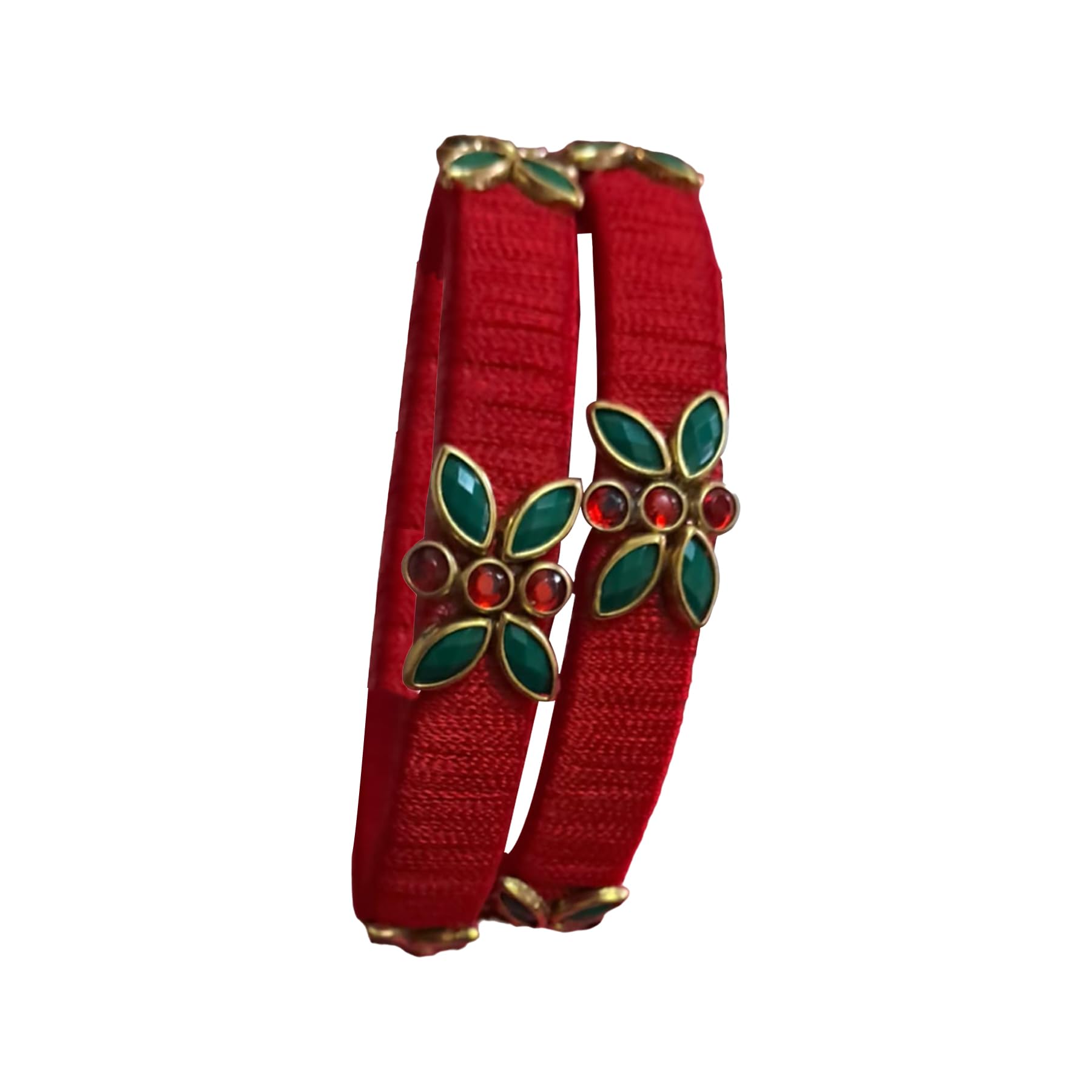 G.P. TRADING ENTERPRISE Handicrafts Beautiful Silk Thread Kundan Stone Work Bangle Sets For Women & Girls for Festival,Traditional, Birthday,Wedding (Red, 2.6)