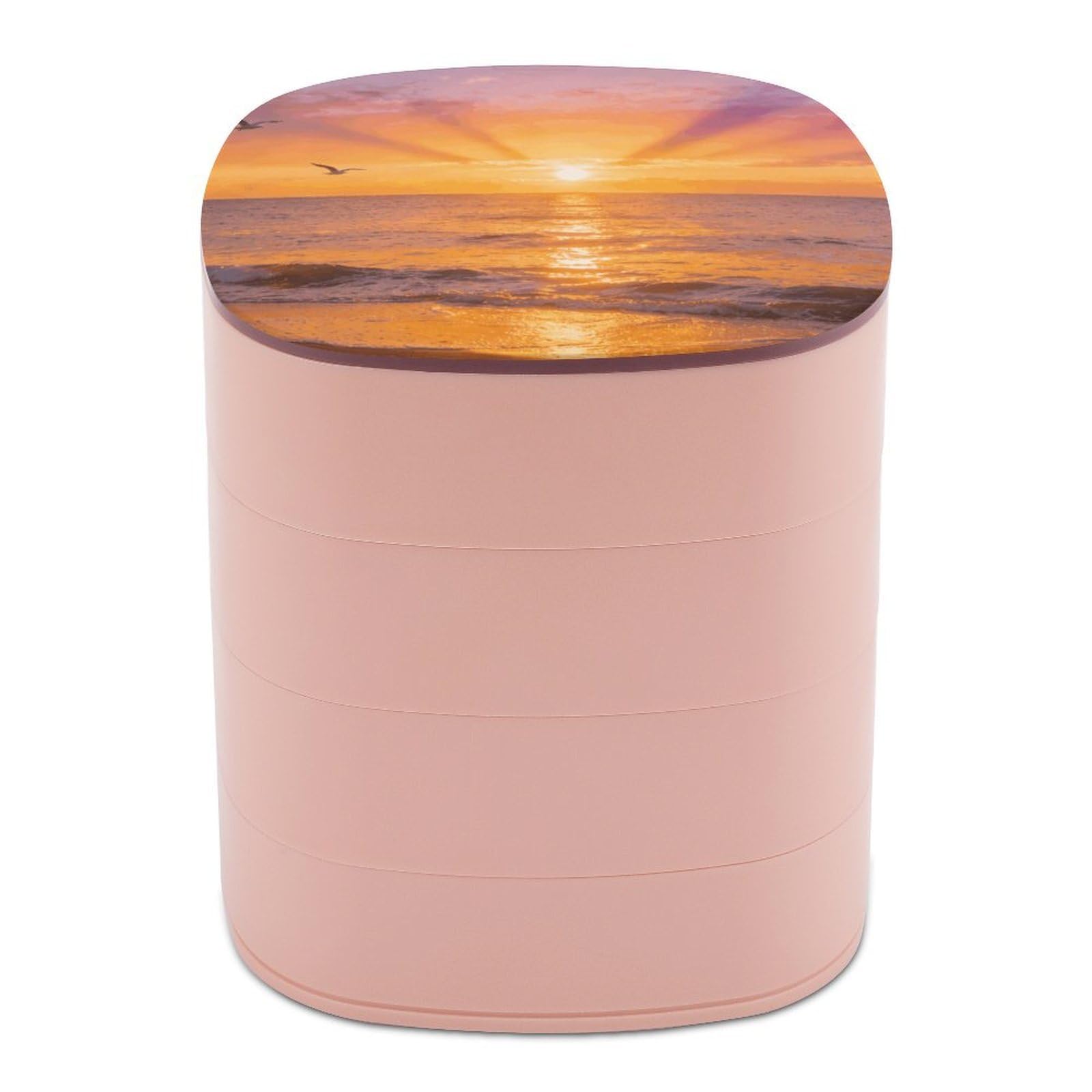 LZQPOEAS Ocean Sunset Jewelry Box Women Jewelry Organizer Travel Jewelry Case Cute Necklace Ring Storage Organizer 4-Layer Rotating Jewelry Tray Case with Mirror for Bracelets