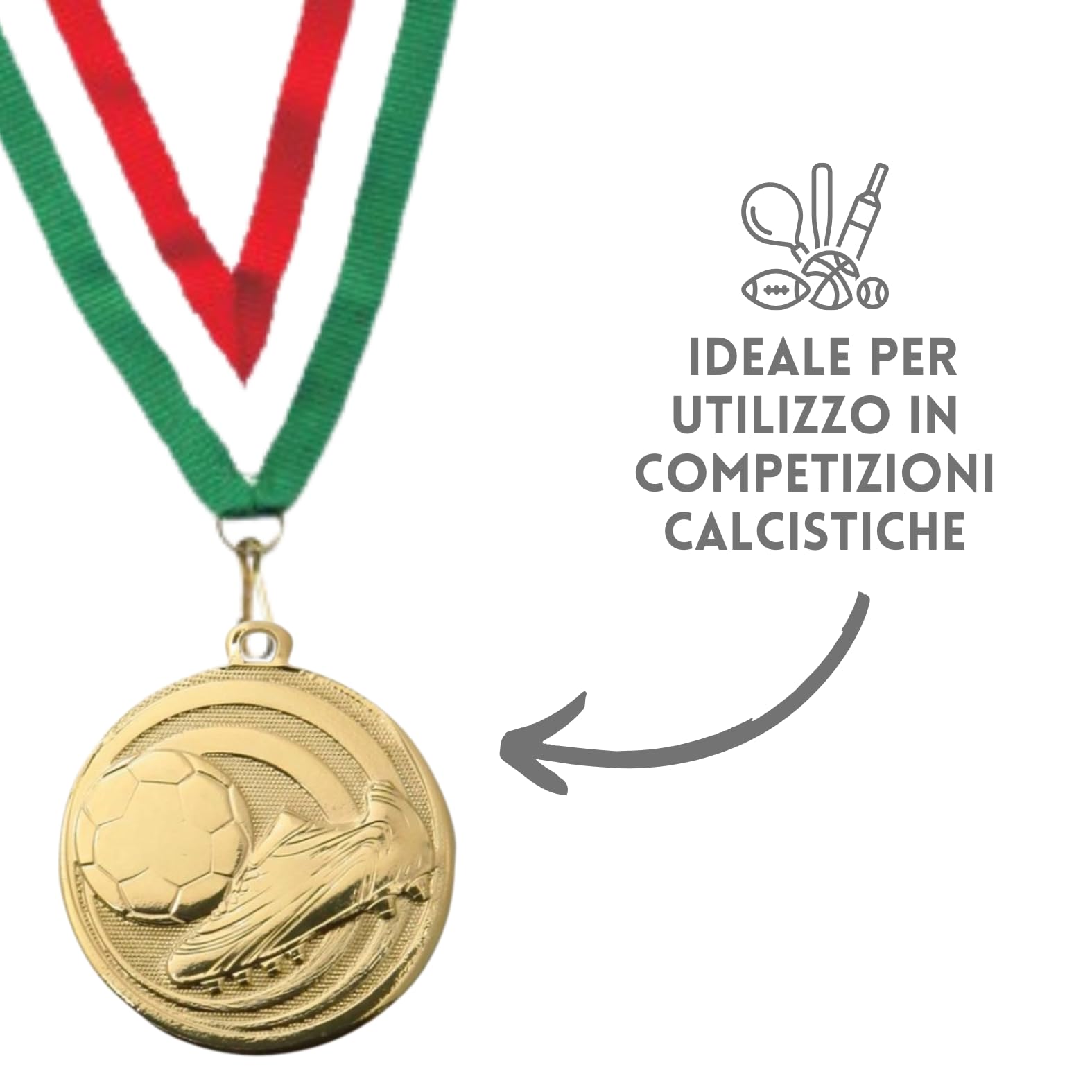 Stock Medaglie Calcio Premiazioni Personalizzate da 3,2 cm con Laccetto Medaglia Personalizzabili in Metallo con Stampa Personalizzata, Fantacalcio, Sport | 23.002.48G