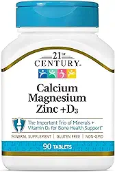 CALCIO, MAGNESIO, ZINCO +D3, CENTURY21, 110 TABLETES, EUA!