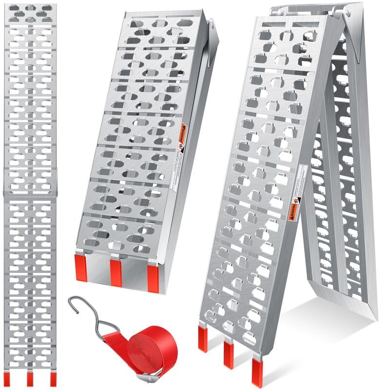 MASKO® Auffahrrampe 340kg Faltbare ALU Verladerampe Max 680kg* Pro Paar Verladeschiene Antirutsch Klappbar max. 340kg* pro Stück Motorrad ATV Quad PKW Auto Laderampe,1x Auffahrrampe Silber