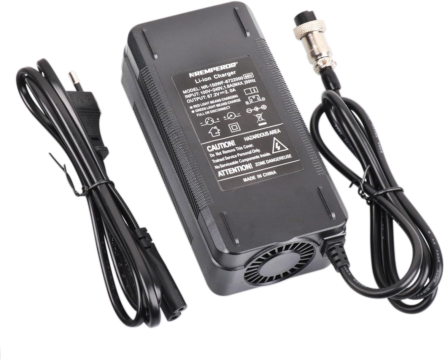 67.2V Charger 2A Adapter Power Supply for Mini Wheel Health Care 59.2V 60V 16s7P Li-ion Battery with 3-Prong Inline Female Connector
