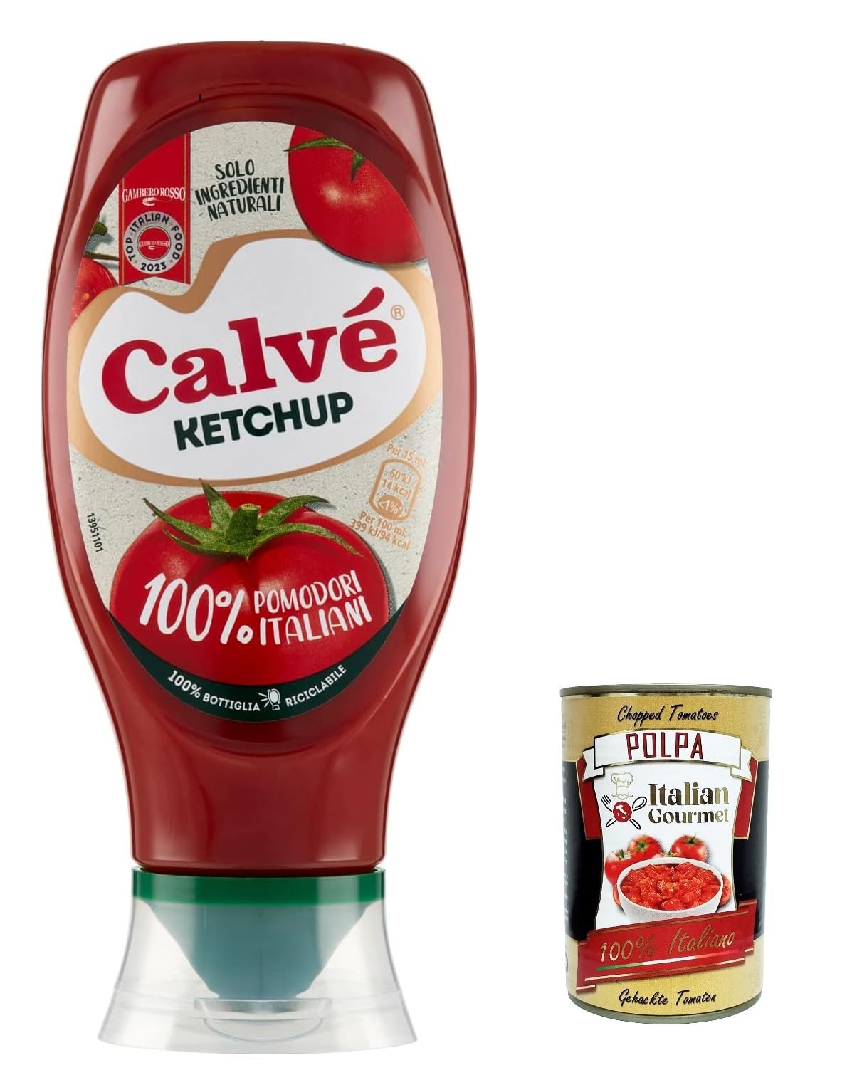 Calvé Ketchup 100% Tomates de origen italiano, sin gluten, sin conservantes ni colorantes, 430 ml + Polpa italiana Gourmet 400 g