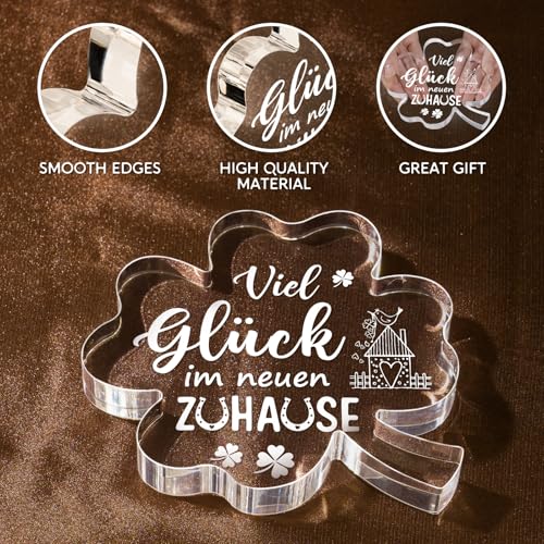 Encoink Einzugsgeschenke Wohnung und Haus, Einweihungsgeschenk Haus & Wohnung – Glücksklee Acryl Deko, Geschenk zum Einzug, Richtfest Geschenk für Frauen Männer Kollegen Nachbarn