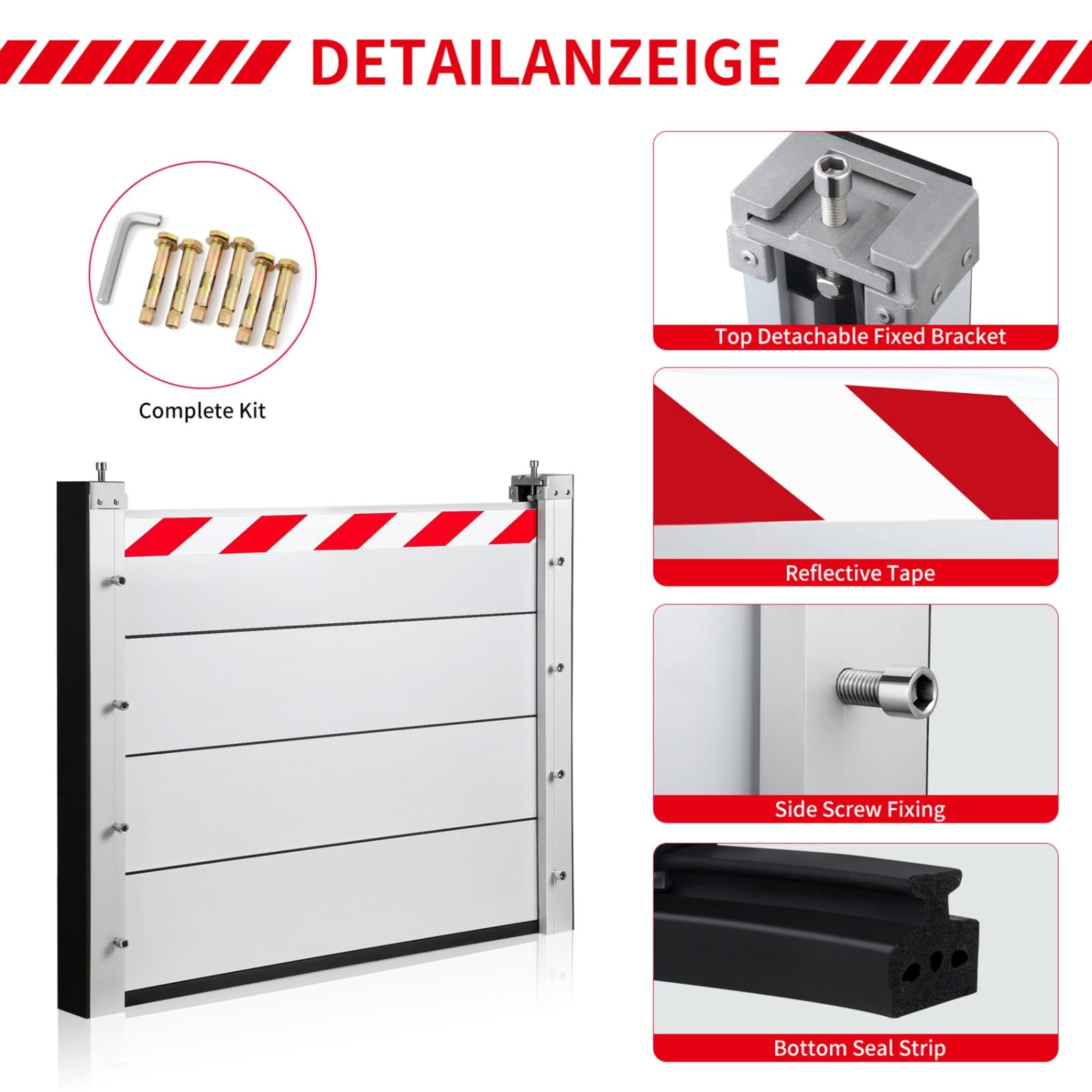Barrière Anti-Inondation Aluminium 80x40CM Barrière Anti Inondation Porte Garage Réutilisable Barrière Mobile De Protection Contre Les Inondations Barrière De Sécurité Inondation