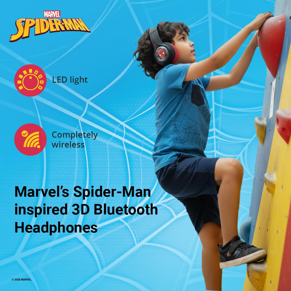 Marvel Spider-Man Kids 3D Bluetooth Wireless Stereo Headphones with Mic| Foldable Ear Cups | Kids Safe 85dB Volume| Aux & SD Card Input | RGB Lights | 30H Playtime | Perfect for Boys | Ages 5-16 — Amazon image 4