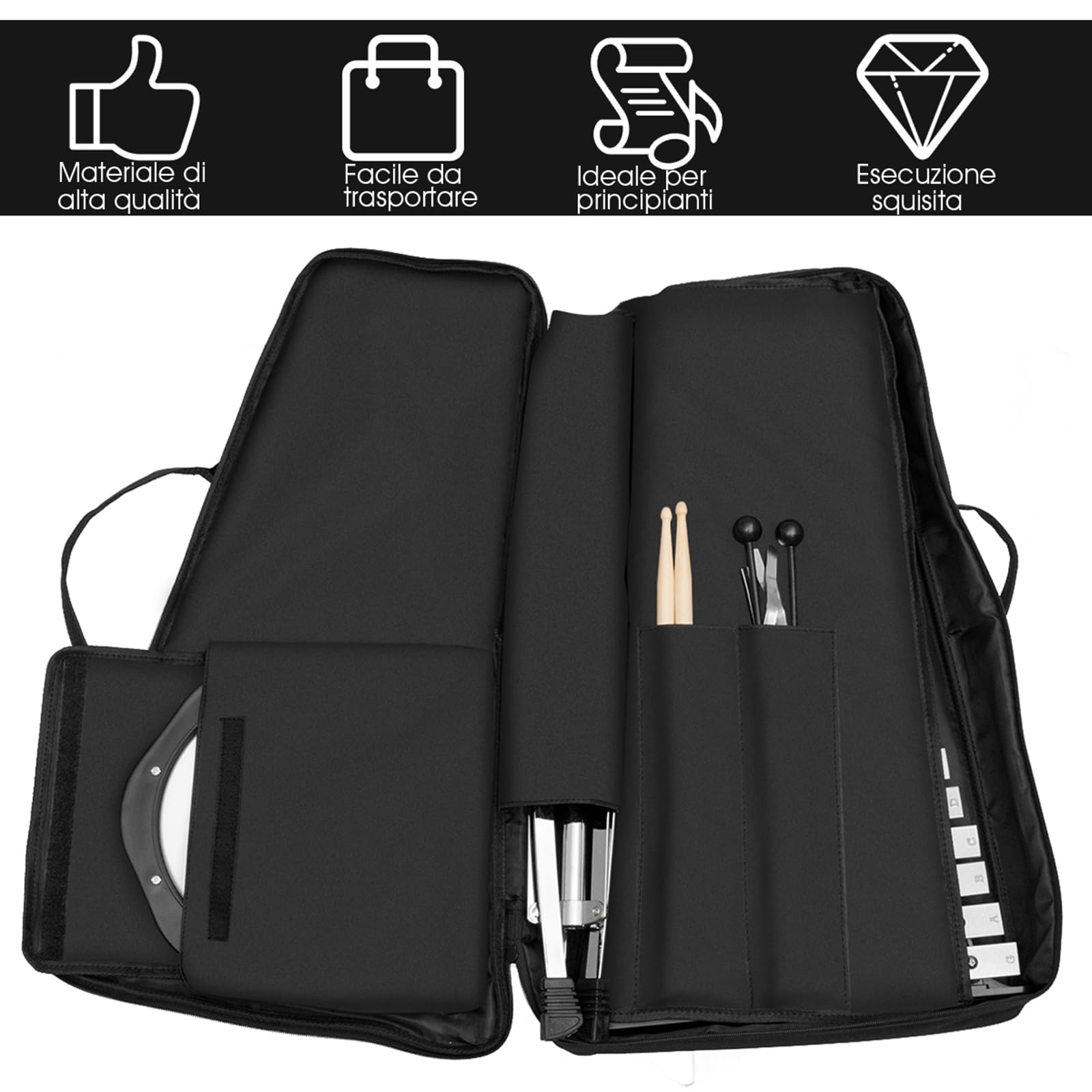 COSTWAY Set di Xilofono a 30 Note, Glockenspiel con Supporto in Metallo, Altezza Regolabile, Metallofono con Leggio per Spartiti, Mazzette