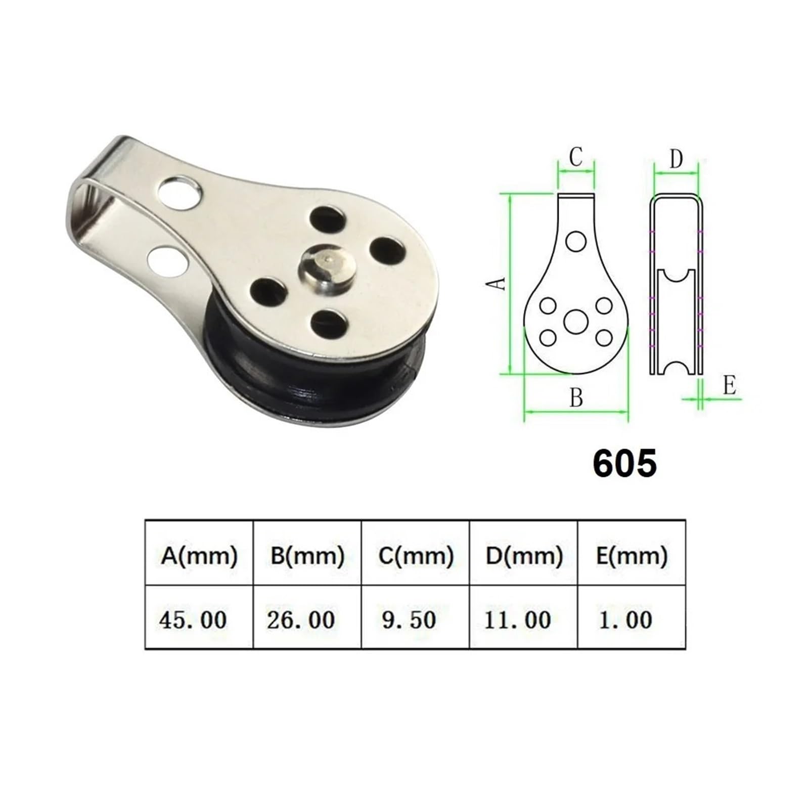 Polea Bloquear 605 606 607 608 Rodillo polea 316 Bloque polea acero inoxidable 25 mm Para cuerda 2 mm a 8 mm Polea(608)