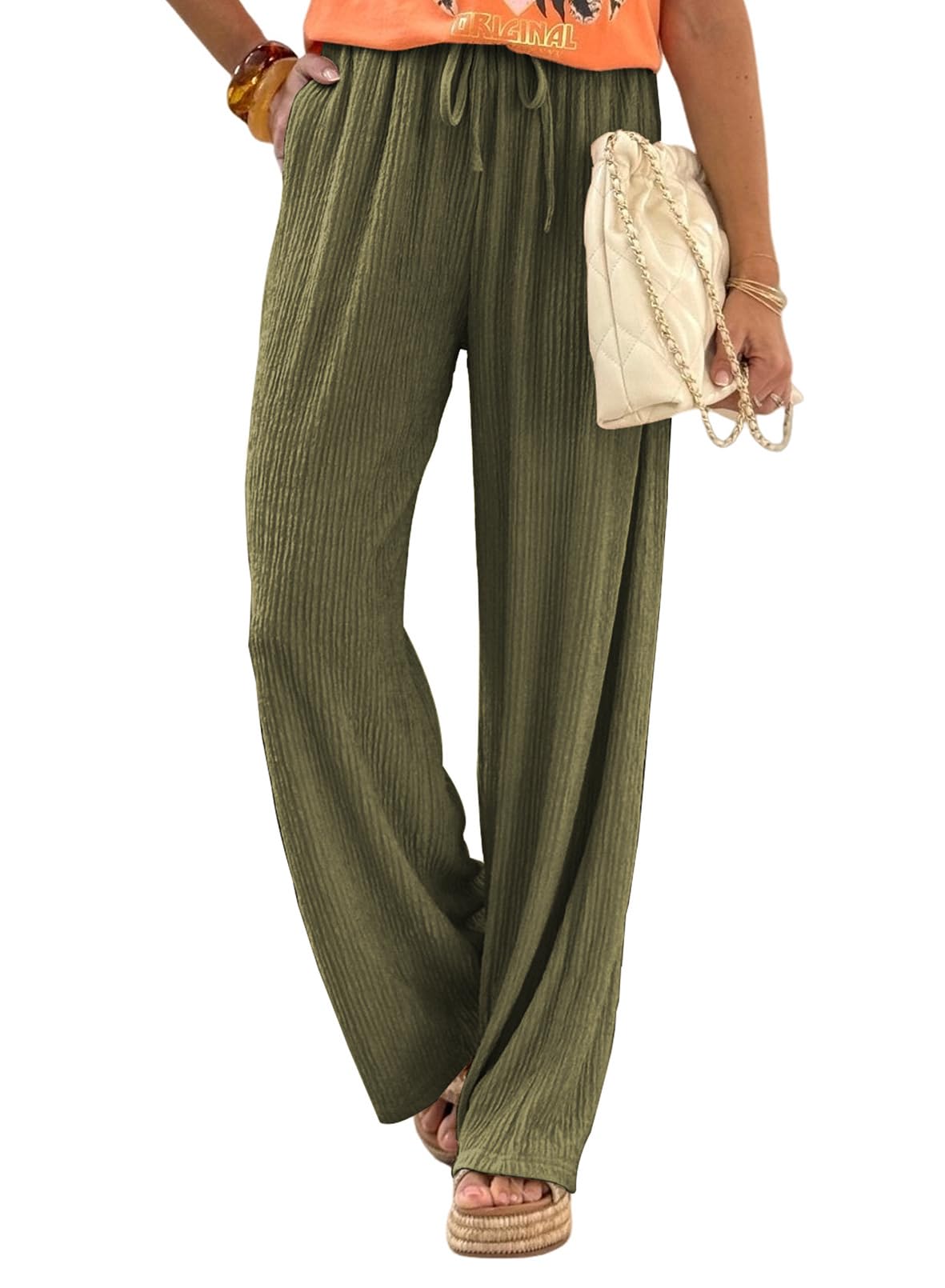 Samefar Womens Linen Pants Casual Summer Flowy Wide Leg Drawstring Palazzo Pants Work Business Trousers with Pockets