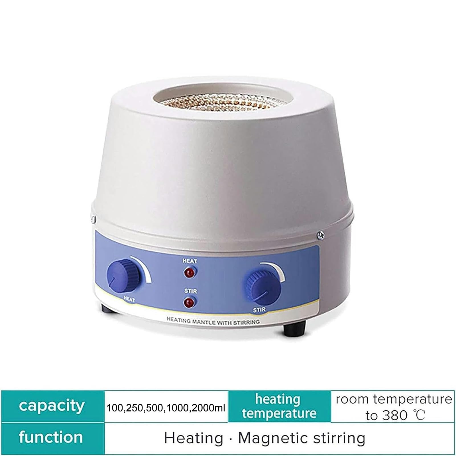 Manta Calefactora De Laboratorio (100-2000 ml), Manta Calefactora con AgitacióN MagnéTica, Temperatura Y Velocidad Ajustables, Temperatura: Rt-380 °C, para Calentar Y Agitar LíQuidos,100ml