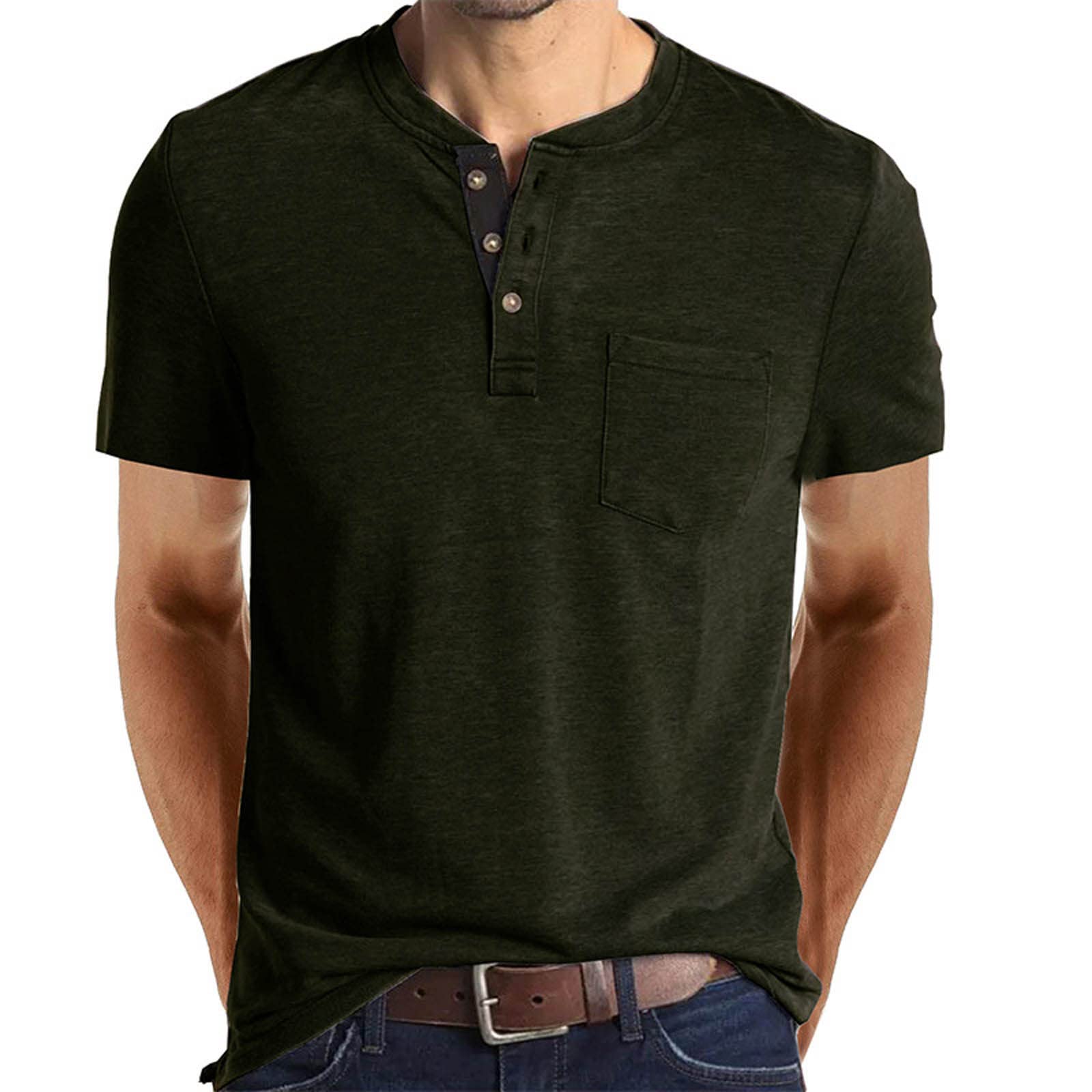 NUSGEAR 2023 Camiseta Manga Corta Hombre, Verano Color sólido Moda Cuello Redondo Botones Camiseta T-Shirt Casual Suelto Blusas Camisas Deportiva Camiseta Suave Camiseta Original básica Tops