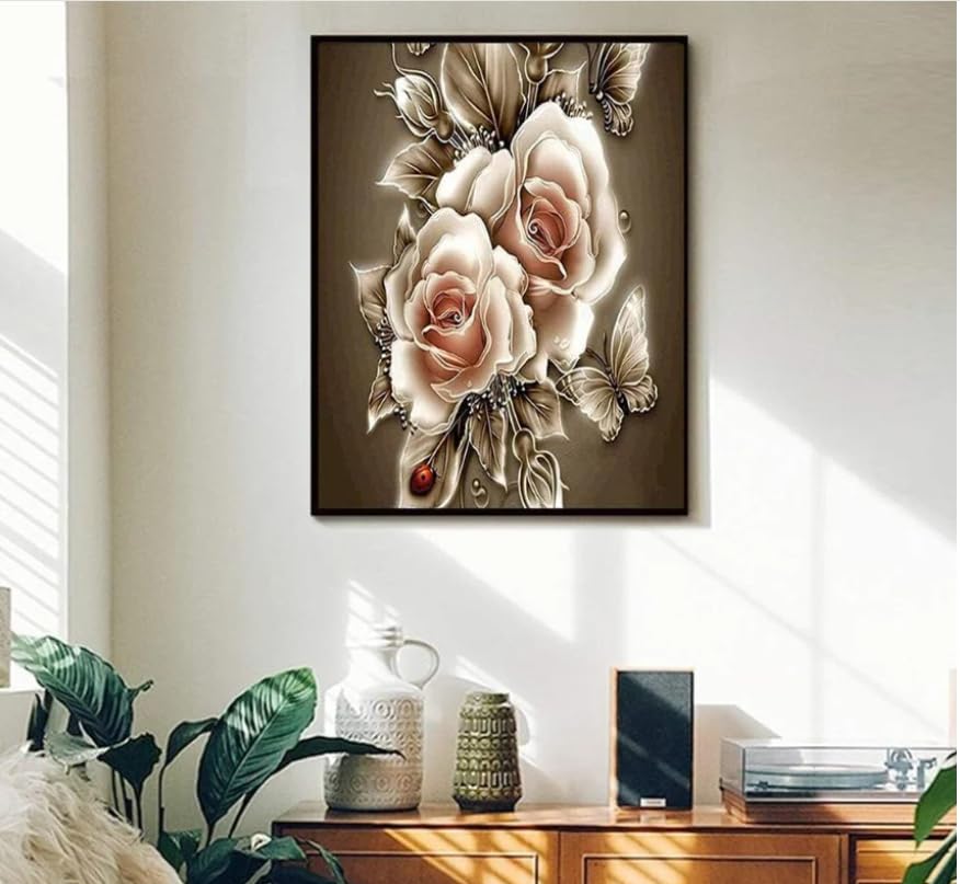 Syntego Diamond Painting Kits for Adults Floral Rose 5D Diamond Art Kit, Aesthetic Flower Wall Decor, Relaxing Craft Kit, Gem Painting - Image 3