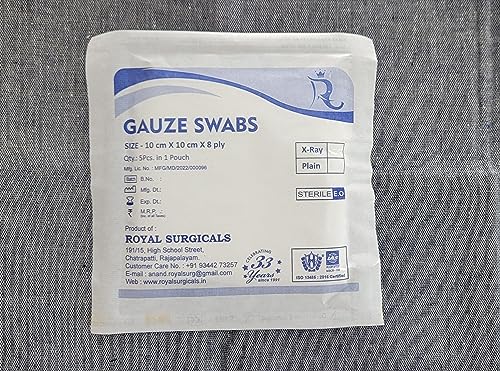 Image of Sterile Absorbent Cotton Gauze Swab | Gauze Swab for Wound Dressing /First Aid /Home (10cm x 10cm x 8ply) (5 pcs per pack) (1 pack)