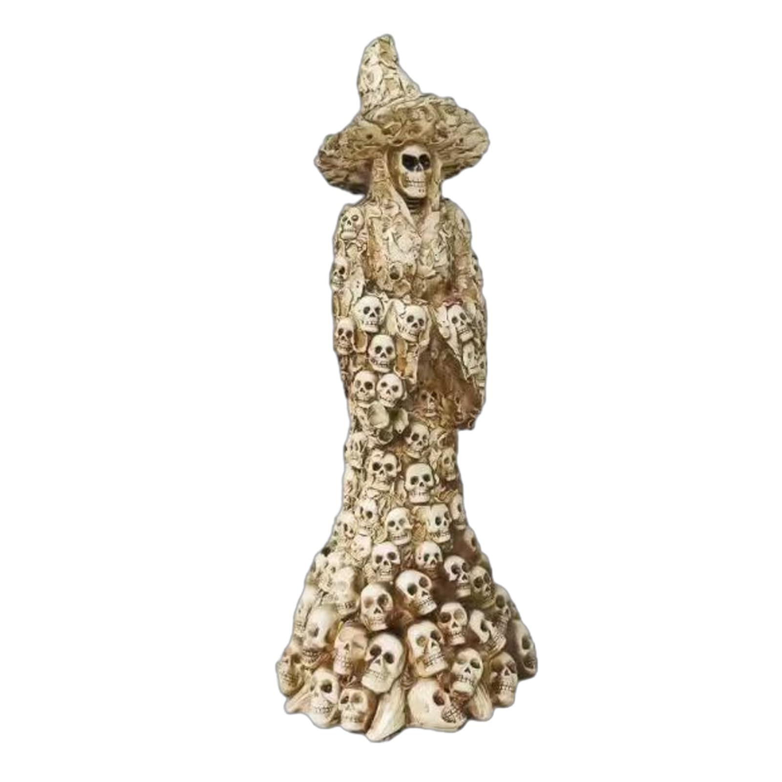 Quoravel Skeleton Witch Resin Figurine, Halloween Gothic Skull Witch Statue, Spooky Fantasy Ornament for Desk, Shelf, Mantel, Indoor Home Decor White Without Light