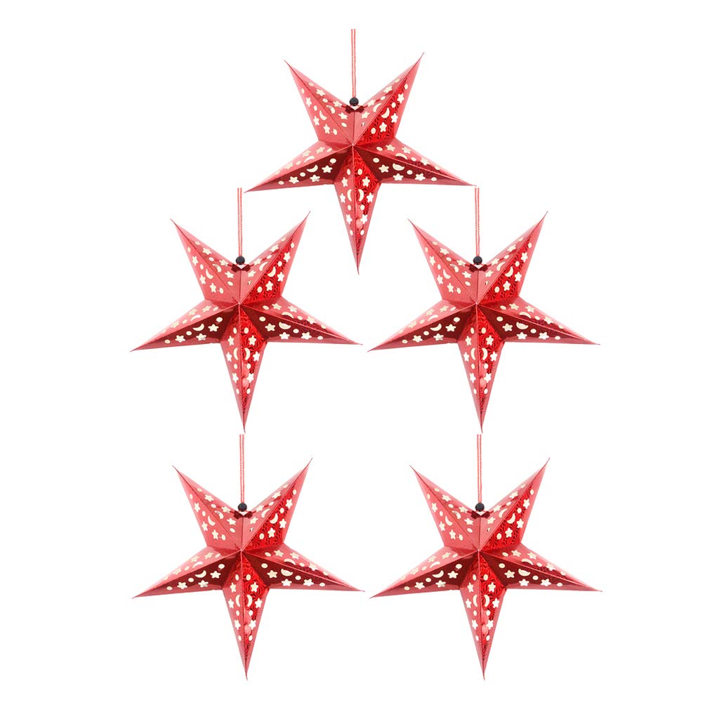 Happyyami 5pcs 30cm Red Paper Star Lampshade Ceiling Star Lights for Wedding Decor Star Decorations Pentagram Ornament No Glue Assembly
