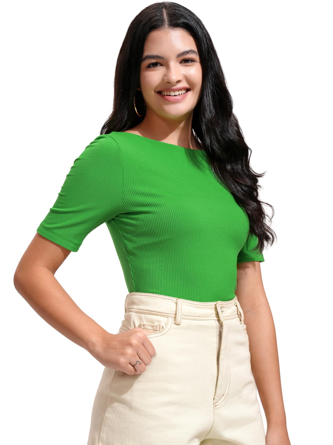 Women's Short Sleeves Boat Neck Solid Tops| Stylish Casual wear-image-34