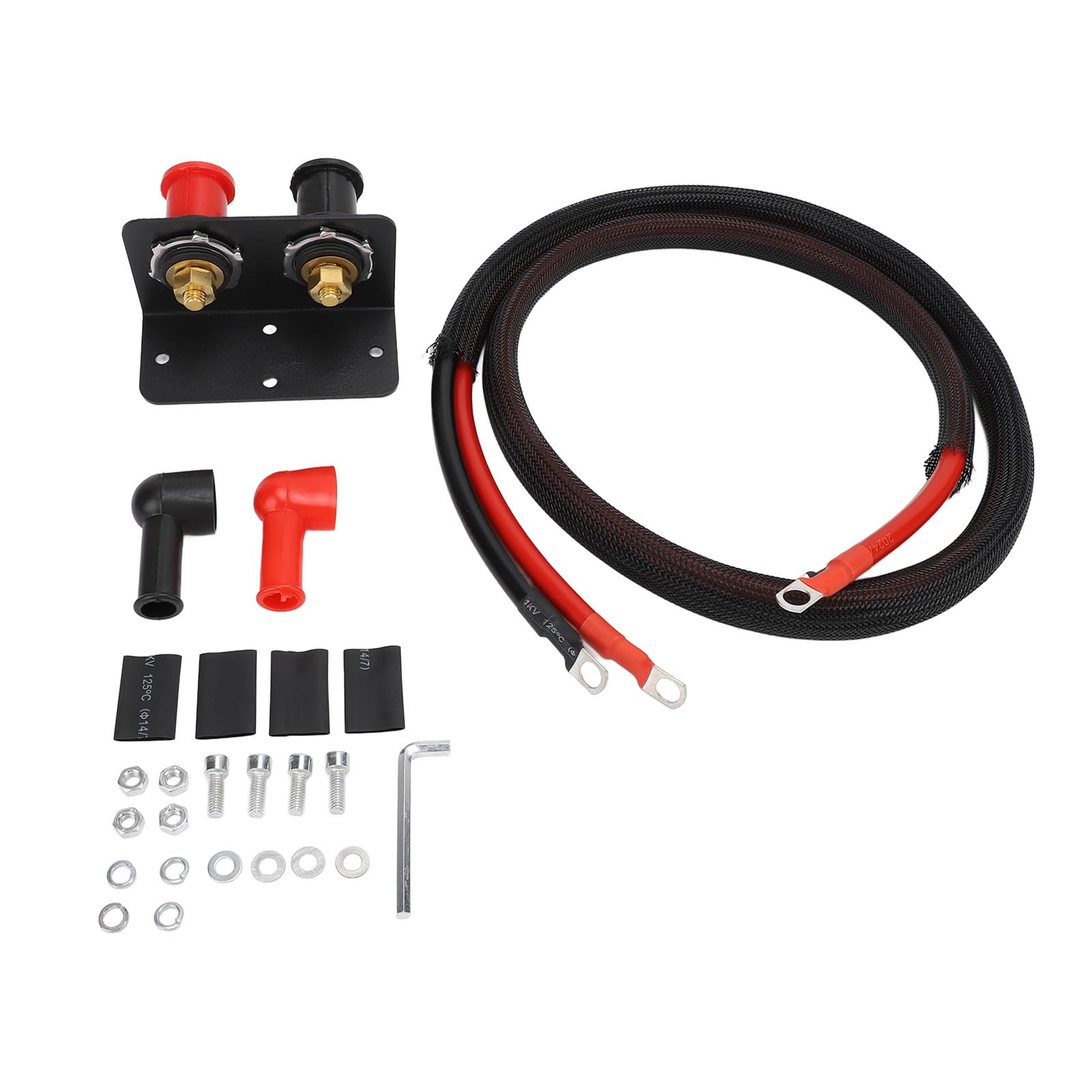 POENVFPO Terminales de BateríA Remota, Poste de BateríA de Latón de 3 Pernos de 8 Pulgadas con Cubierta, Kit de Poste de Carga de 250 A, Cable de Calibre 4 de 59 Pulgadas, Montaje en Panel para