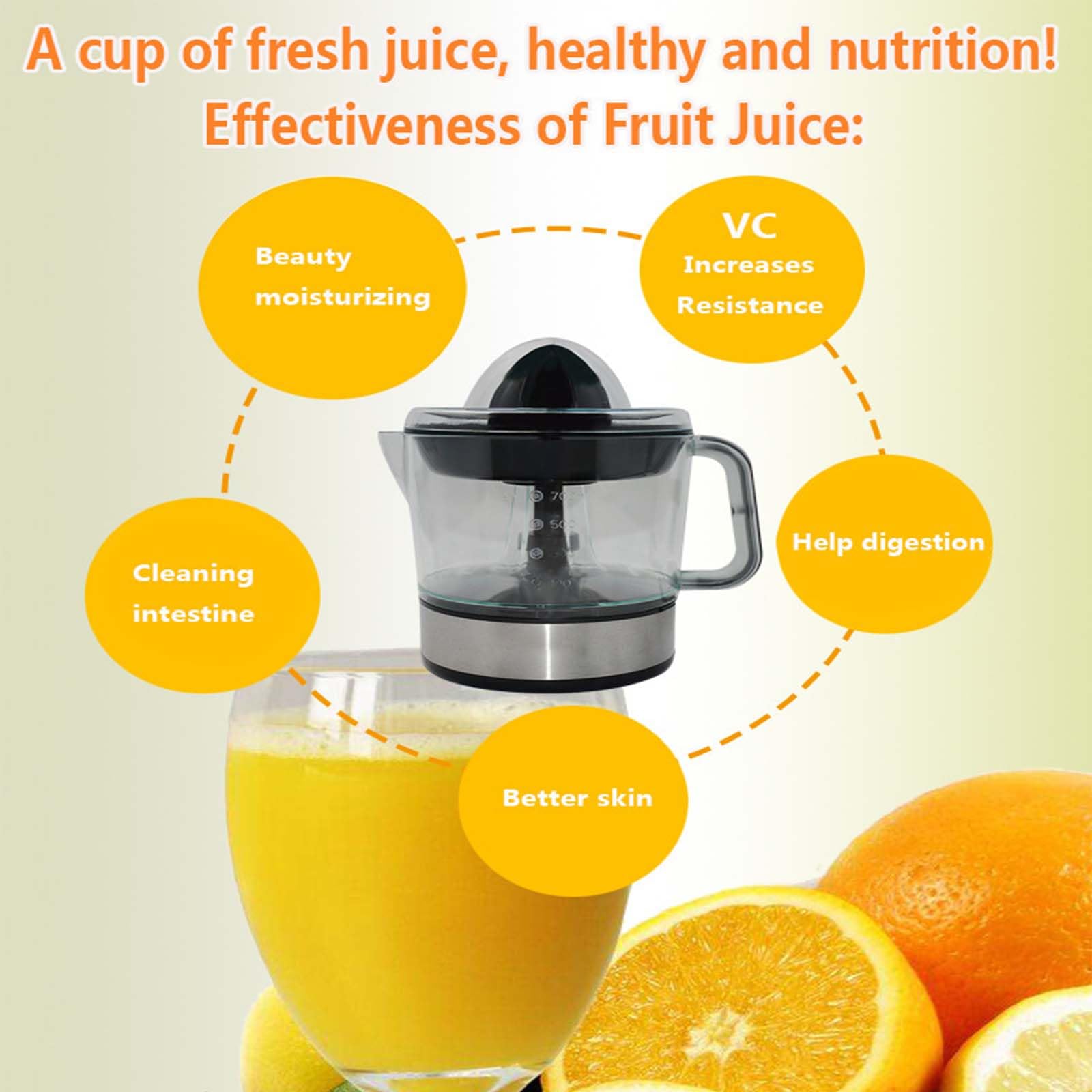 Exprimidor de cítricos eléctrico, Uso doméstico portátil de 45 W, Control de Pulpa, Ideal para zumos de Naranja, limón y Pomelo recién exprimidos para Desayuno o Bebidas