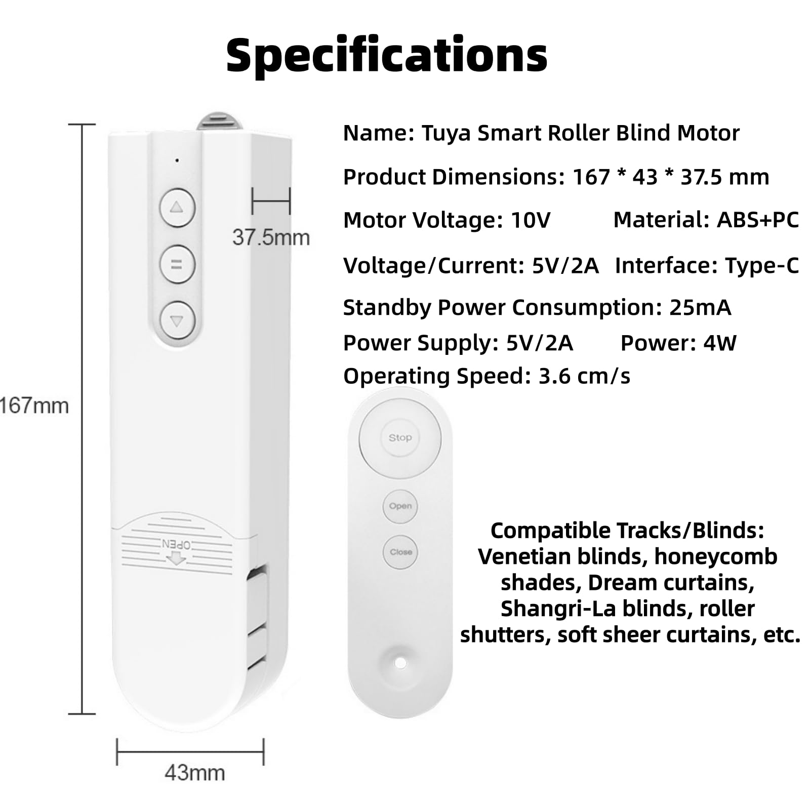Motor para persianas TuyaSmart, Control por Voz, Mecanismo automático para persianas enrollables y Cortinas elevables, con opción de Carga Mediante Panel Solar.