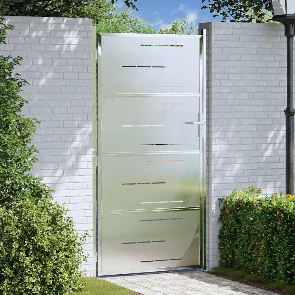 vidaXL Gartentor mit Schloss Silber 85 x 174 cm Edelstahl, Garten und Terrasse, rechteckig, modern, Räume zum Entspannen, Outdoor-Komfort, Beige Licht, stilvolle Dekoration