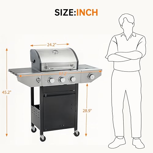 Miniatura 14 de Parrilla de gas propano de 2 y 1 quemador, parrilla de barbacoa de acero inoxidable de 31,000 BTU para cocina al aire libre, jardín y patio