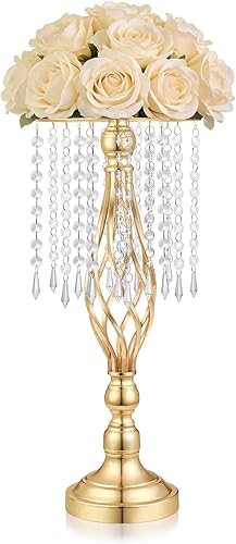 Jarrón alto de cristal dorado, elegante soporte de flores doradas para centros de mesa de boda, decoración perfecta de mesa de recepción de boda,