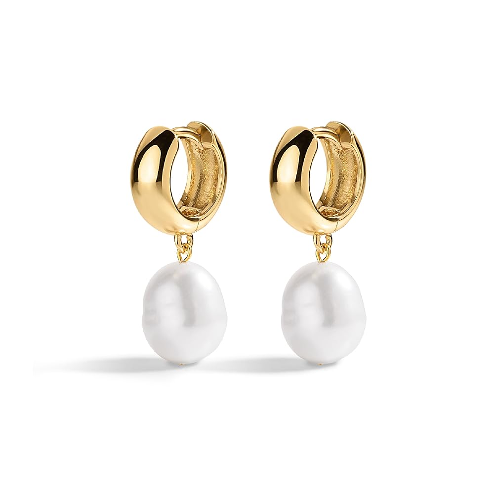 Electric Picks San Tropez Huggie Hoop Earrings - 14kt Gold Plated Pearl Earrings, Lightweight Earrings for Women, All Occasions
