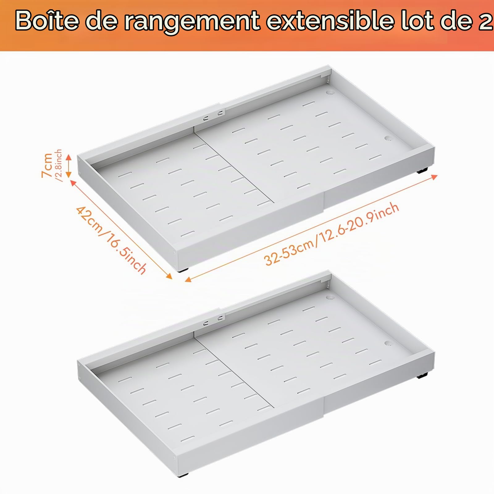 2 Pack Tiroir Coulissant Télescopique Cuisine, Tiroir Coulissant Organisateur pour Armoire, Organisateurs de placard extensibles Sous Armoire, Largeur Réglable 32-53cm