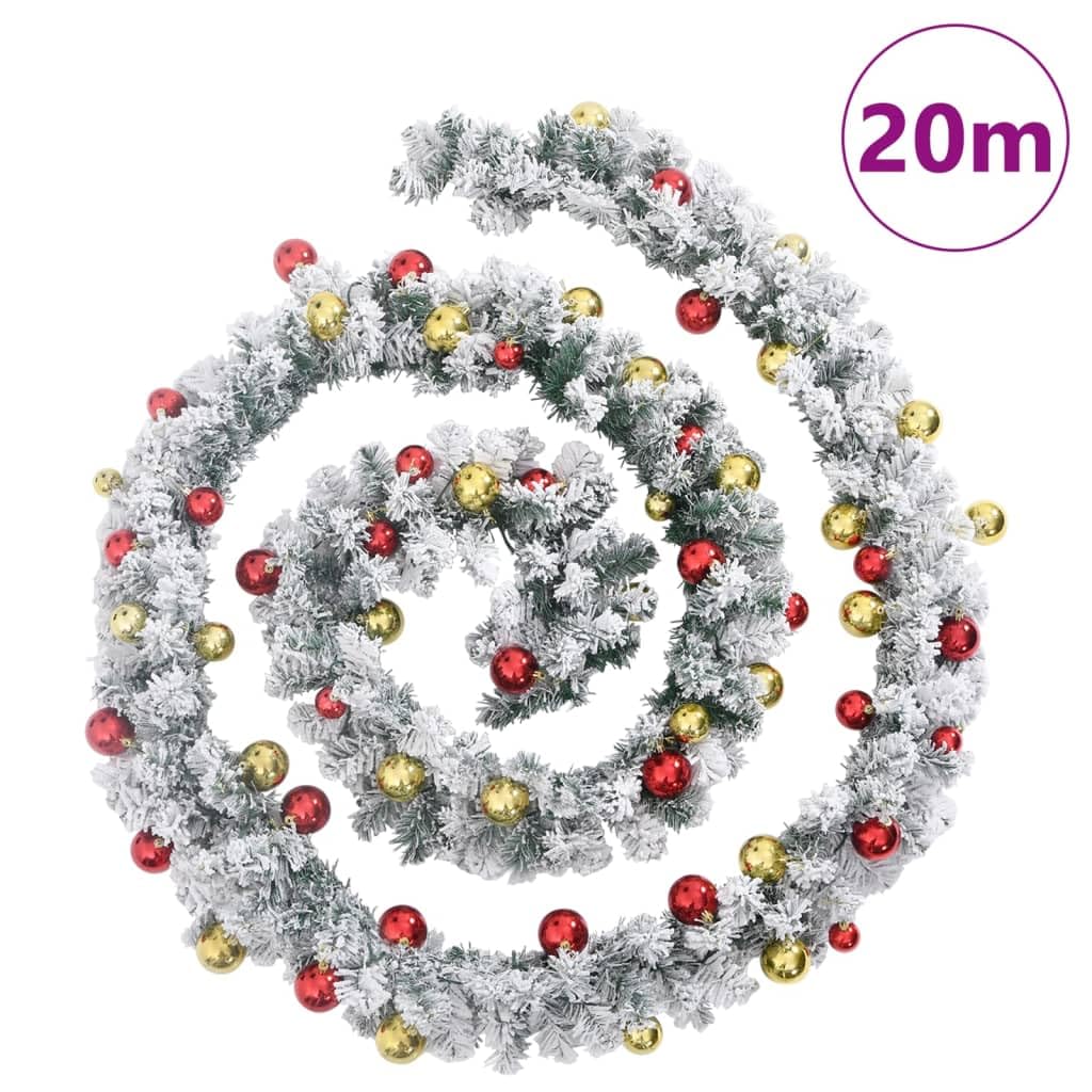 LAPOOH Weihnachtsgirlande mit Kugeln und Grün 20 m PVC, Tannengirlande, Chrismas Decor, Weihnachtsdeko, Deko Tanne Girlande, Girlande Weihnachten Outdoor - 4019674