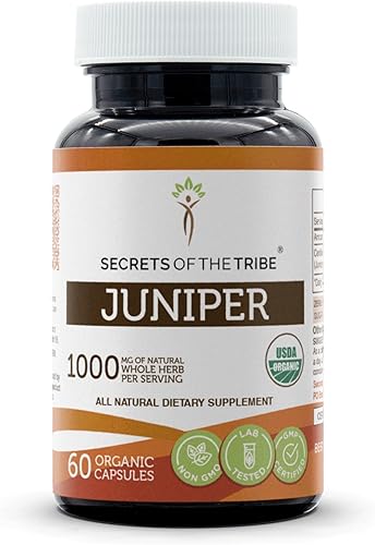 Secrets of the Tribe Juniper USDA Organic 60 cápsulas Fabricado con cápsulas vegetarianas y enebro orgánico certificado (Juniperus communis) bayas