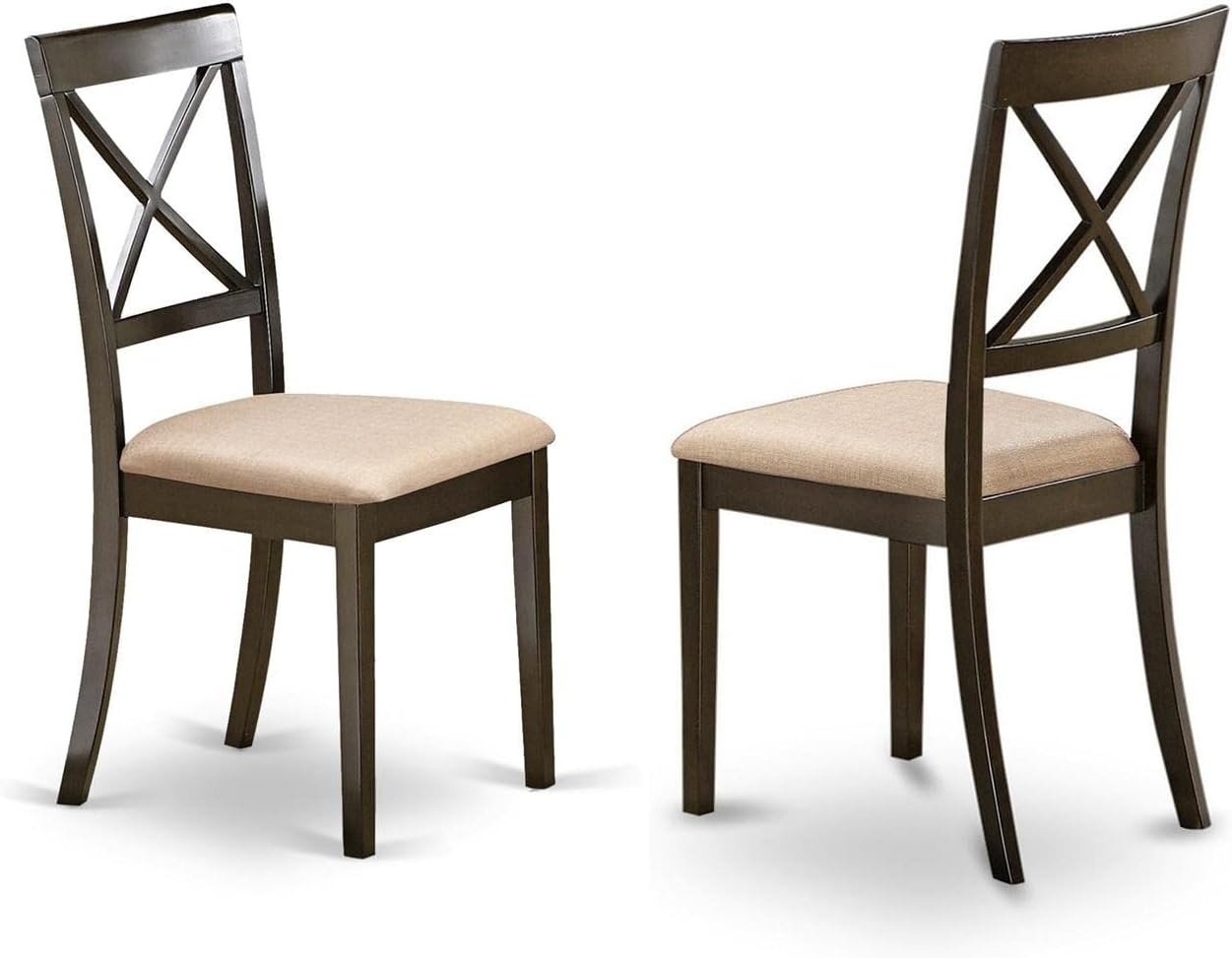 East West Furniture BOC-CAP-C Boston Kitchen Dining Chairs - Linen Fabric Upholstered Wooden Chairs, Set of 2, Cappuccino