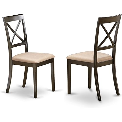 East West Furniture BOC-CAP-C Boston Kitchen Dining Chairs - Linen Fabric Upholstered Wooden Chairs, Set of 2, Cappuccino