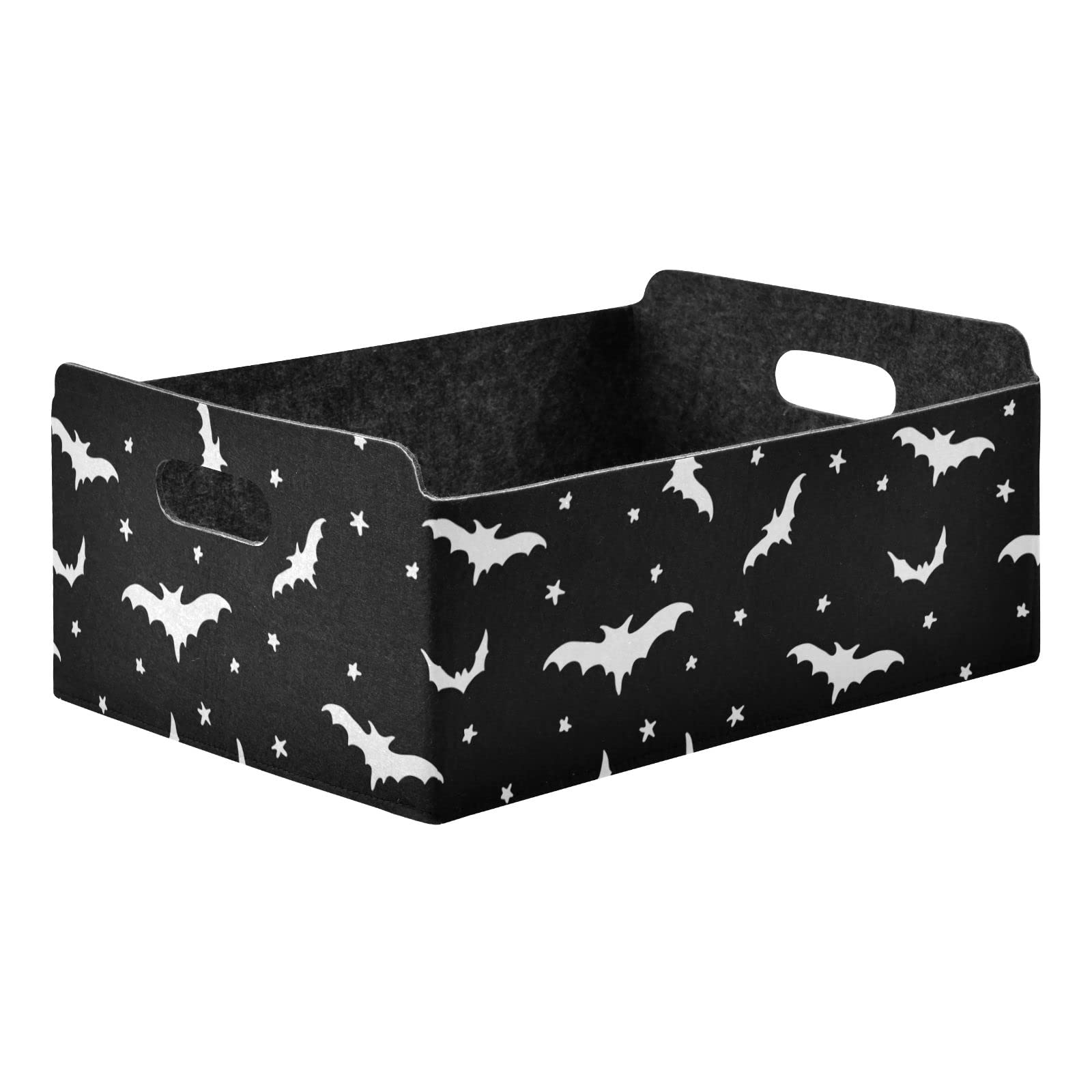 CaTaKu Bats Foldable Storage Basket Star Black Collapsible Felt Storage Bins with Handle Drawer Organizer Bin Cube Shelf Box for Organizing Closet