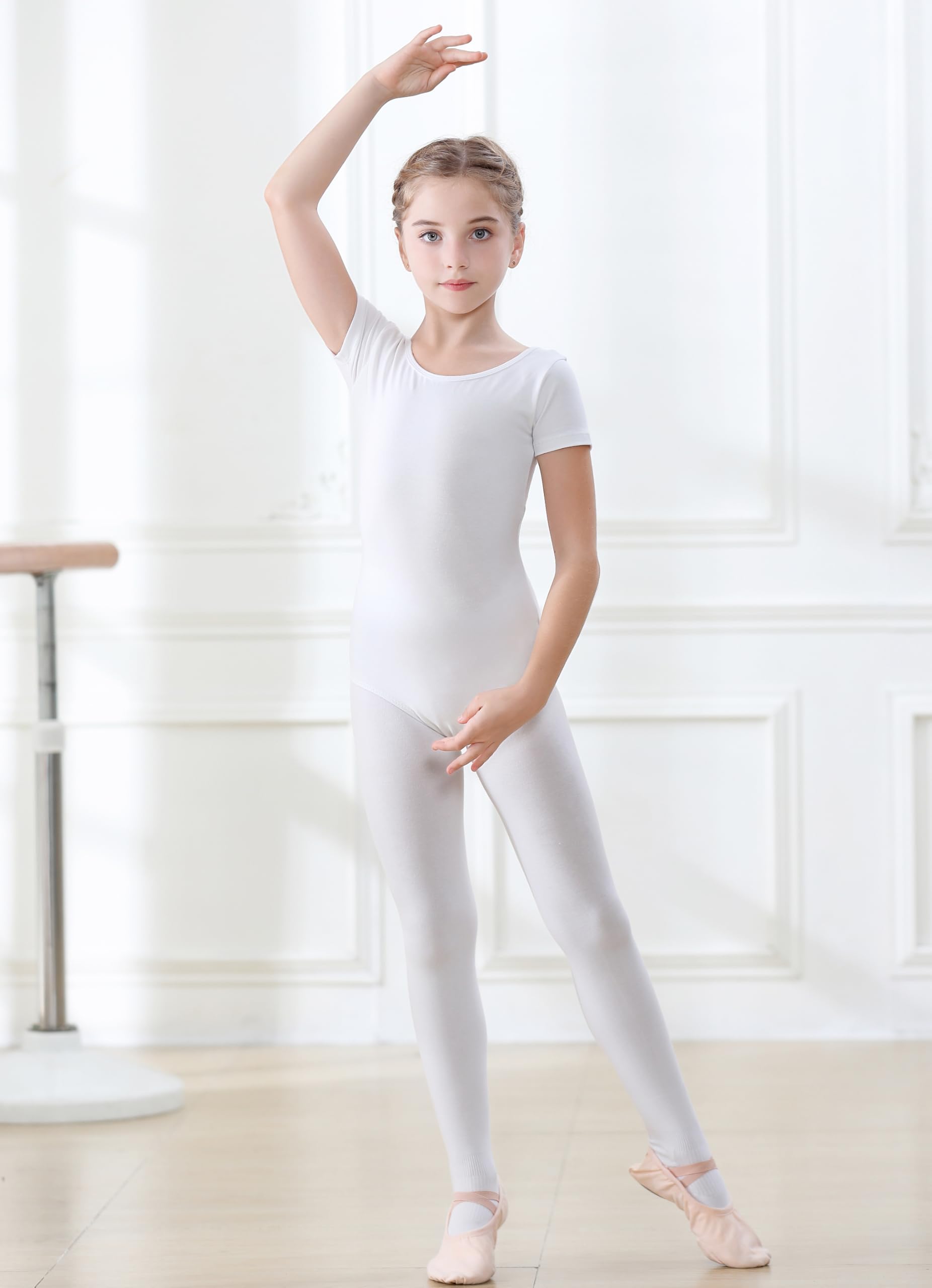Maillot de Ballet Danza para Niña Manga Corta Leotardo de Gimnasia Rítmica