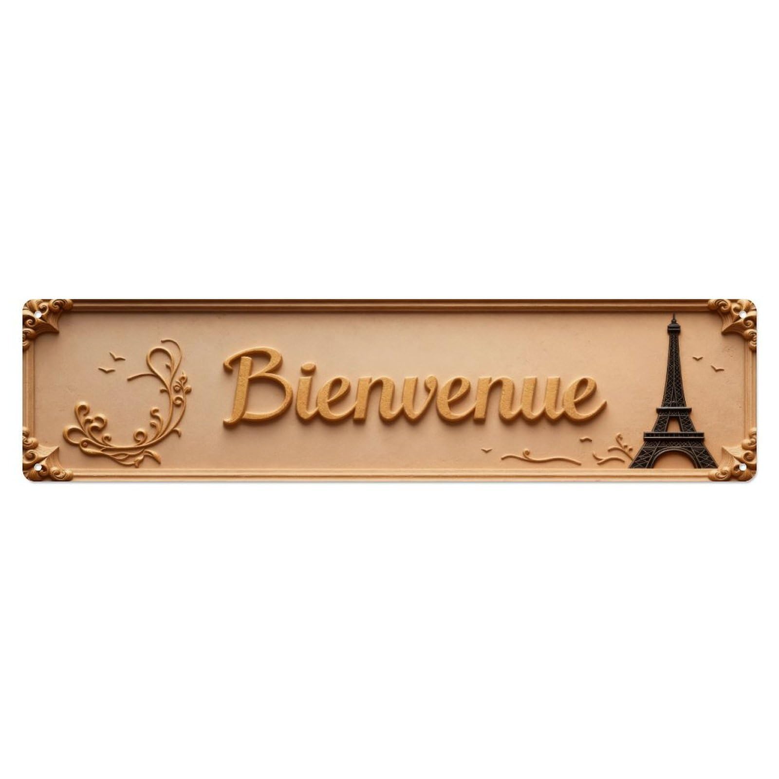 Eiffel Tower Welcome Ornate Design Metal Tin Sign Plaque