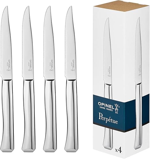 Opinel Perpétue Flatware Collection, Timeless and Elegant Stainless Steel Construction, Dishwasher Safe, Designed in France, Made in Portugal (4 Piece Knife Set)